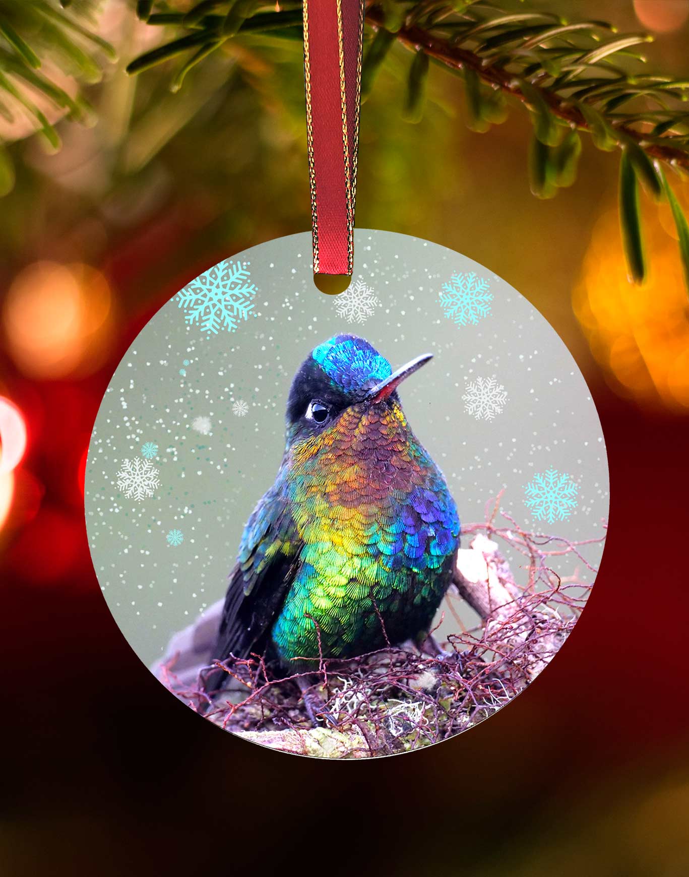 Fiery Throated Hummingbird Ornament