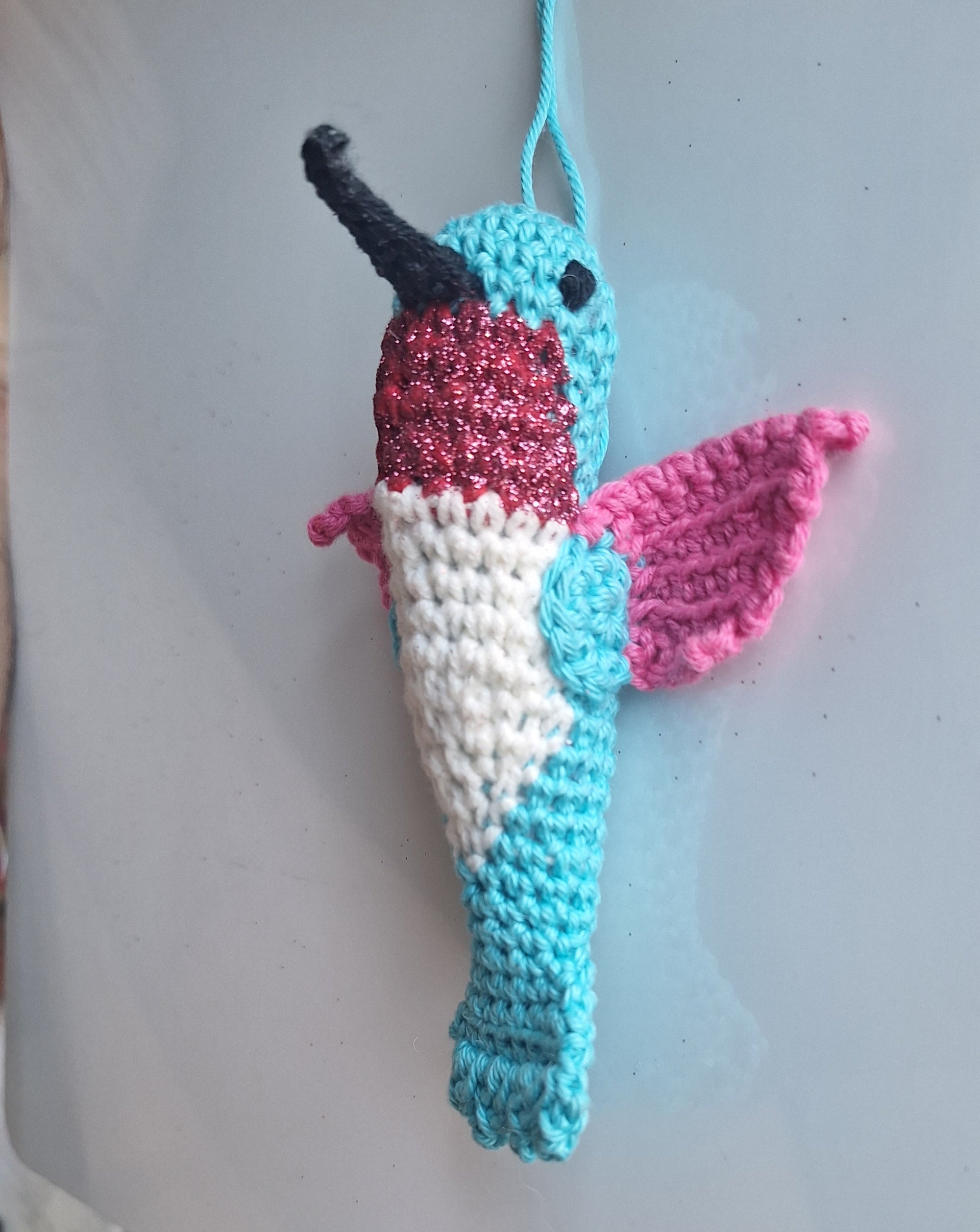Crocheted Ruby Hummingbird Ornament from Anna Watkins - shopwatkinsart.com